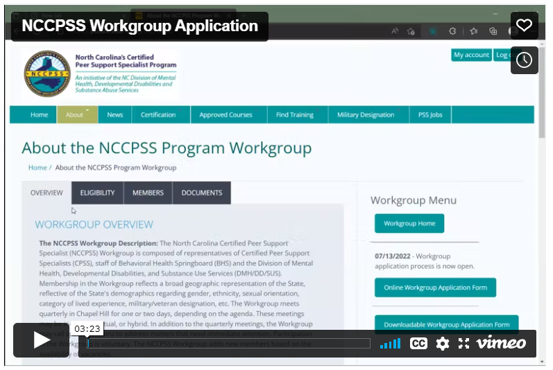Video tour for workgroup application